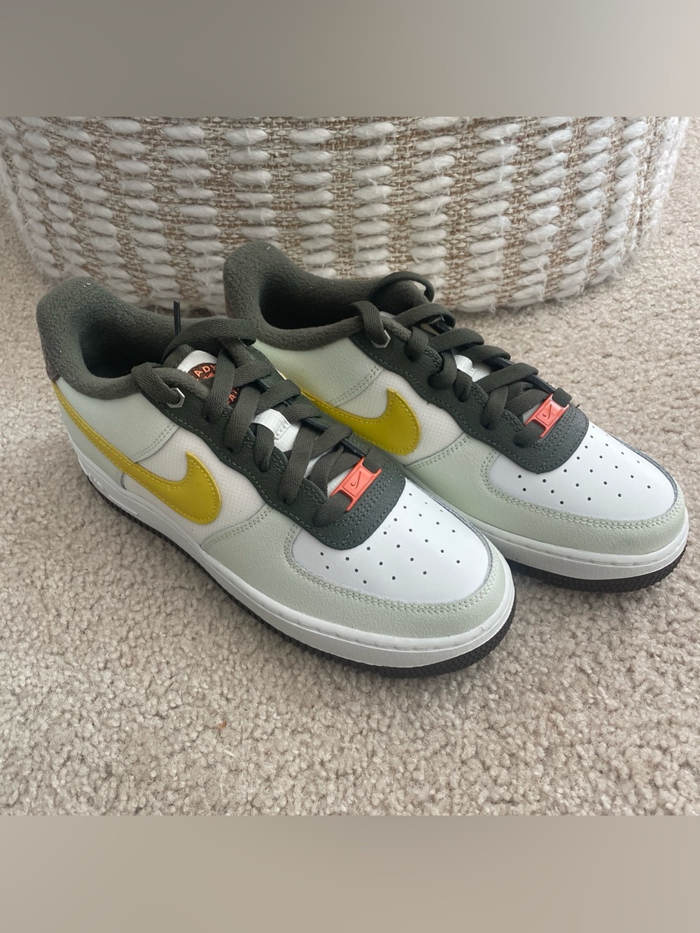 Nike Kids' Low Top Sneakers - White, Olive & Yellow size 6Y